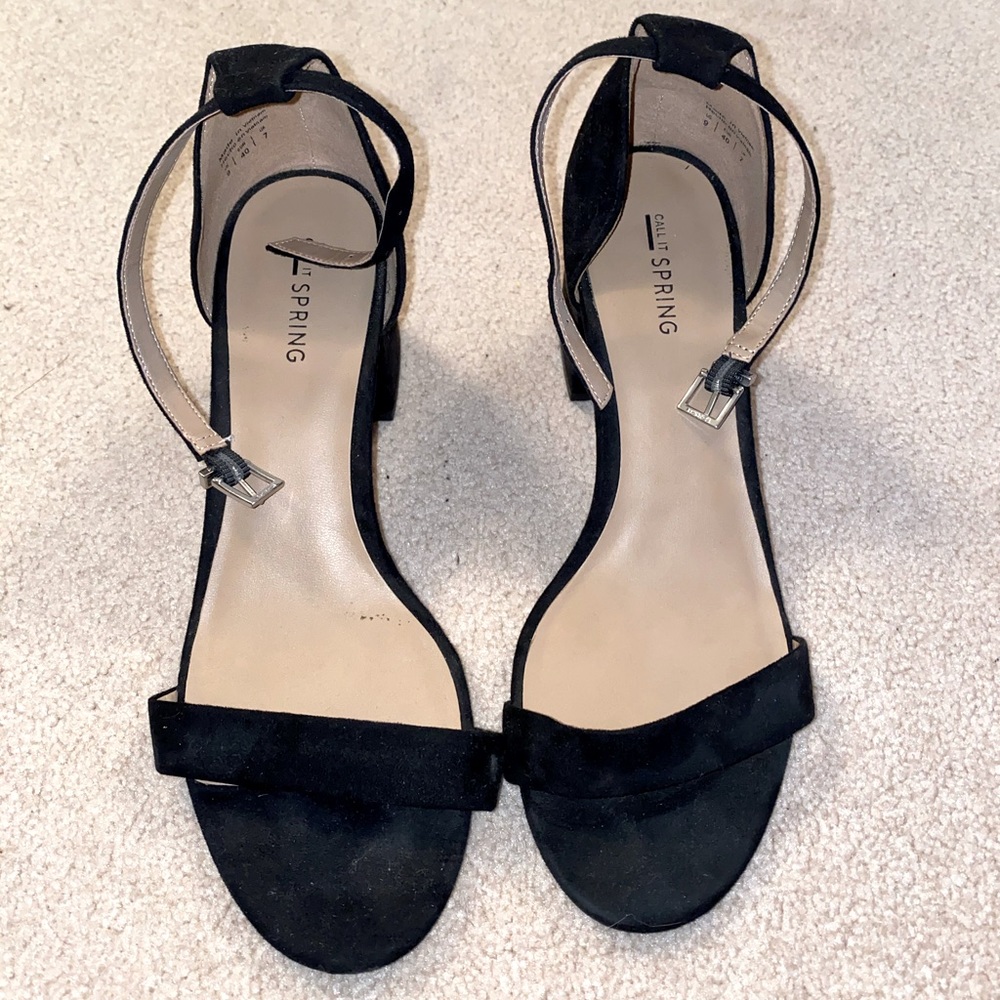 Black Velvet Strappy Low Platform Heels
